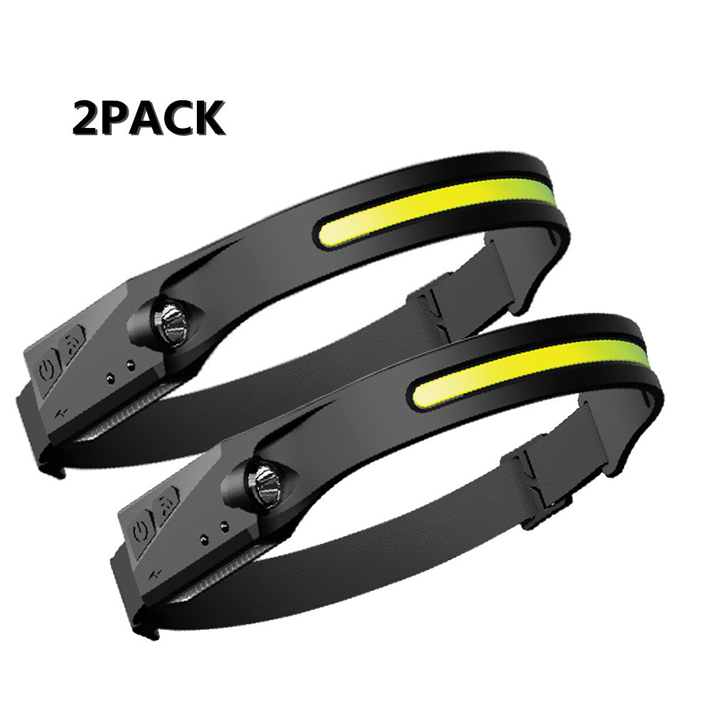 Lightweight Full Vision 2 PACK Head Light LED COB Headlamp With Hands Wave Sensor Mode