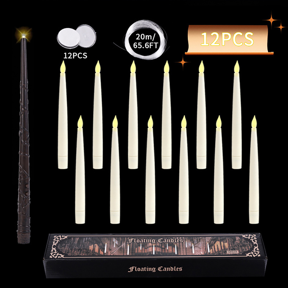 2024 new products 12 piece magic decor levitating light harry potter floating candles with wand for home decoration