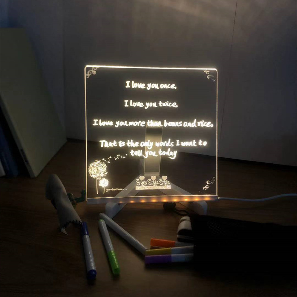 Easy Erase Desktop Creative LED Night Light Acrylic Note Board Message Memo Board