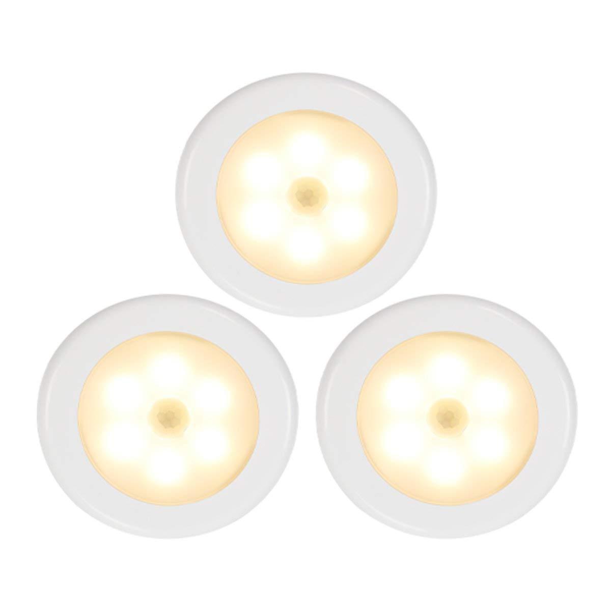 Pack of 6 Cordless Battery-Powered Motion Activated LED Night Light, Stick anywhere Closet Light Stair Lights, Puck Lights