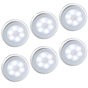 Pack of 6 Cordless Battery-Powered Motion Activated LED Night Light, Stick anywhere Closet Light Stair Lights, Puck Lights