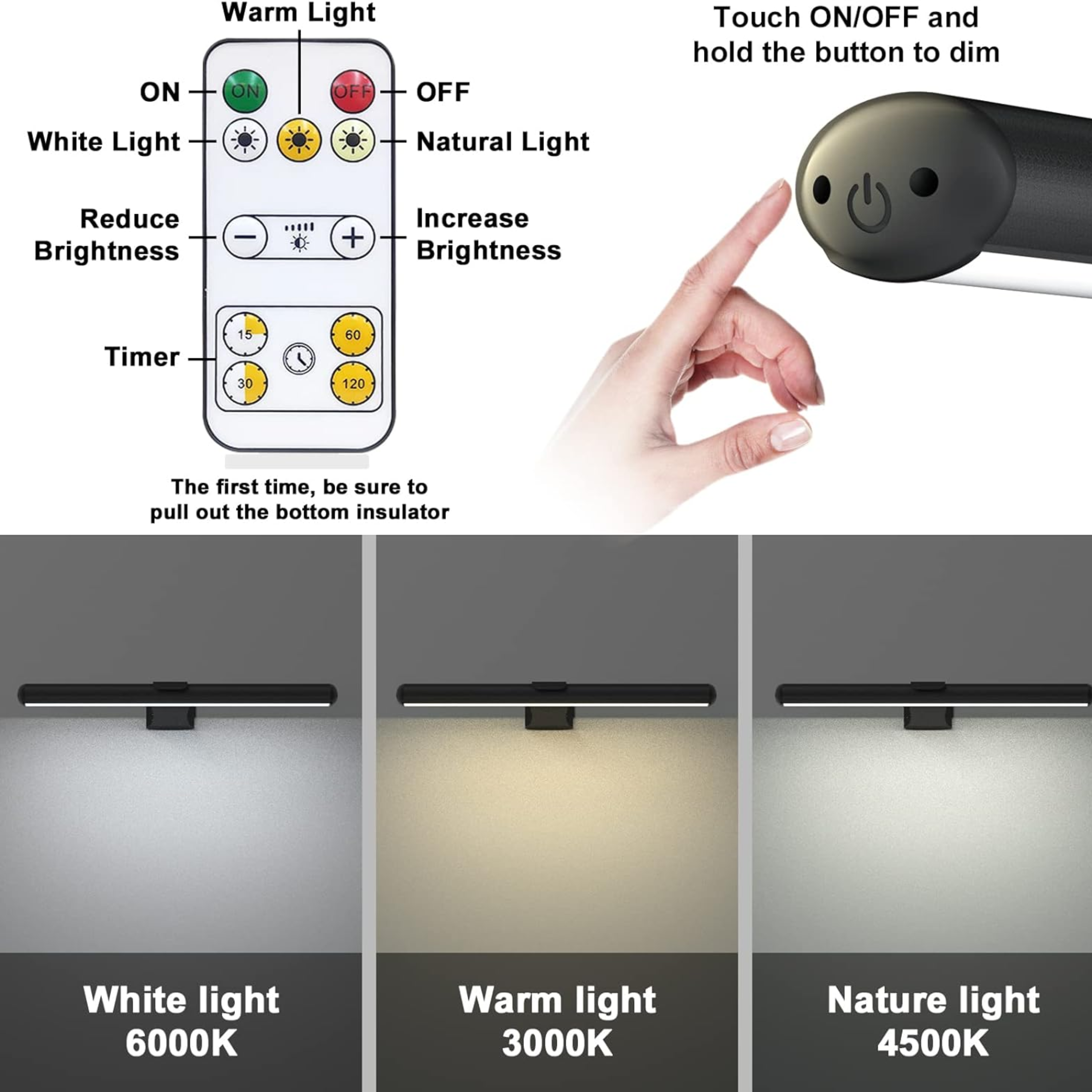 Modern Battery Operated Indoor Picture Cordless Lamps LED Light 4400mAh Painting Light Rechargeable Wall Lamp with Touch Control