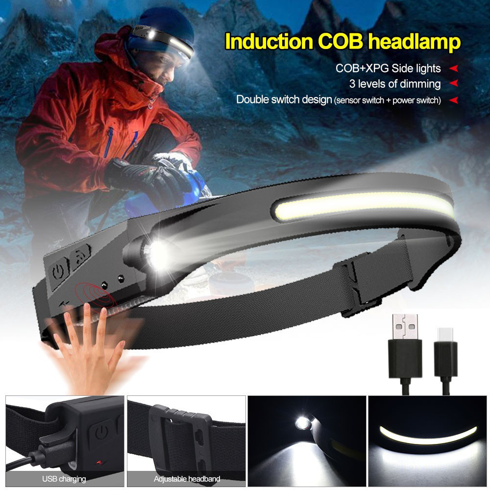 Headlamp Rechargeable with Motion Sensor for Adults - Camping Accessories Gear Waterproof Head Light Flashlight for Hiking