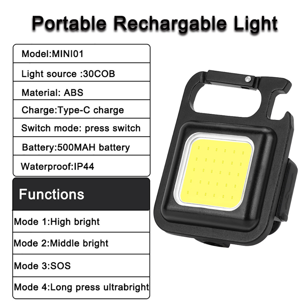 COB Keychain Work Light 100 Lumens 4 Modes with White Light Small Keychain Flashlights Magnet Rechargeable Keychain Light