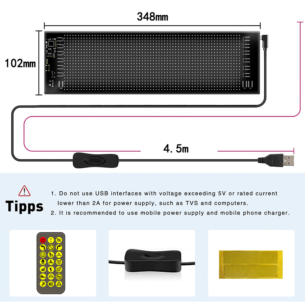 LED Sign USB Scrolling LED Sign APP Control DIY Text Pattern Flexible LED Sign For Concert Store Party Car