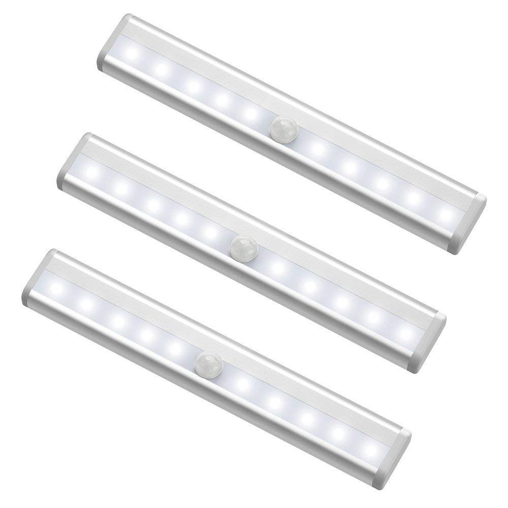 Motion Sensor Mini Smart Magnetic Battery Operated Adhesive Sticker Aluminum 10 LED Under Cabinet Light Battery