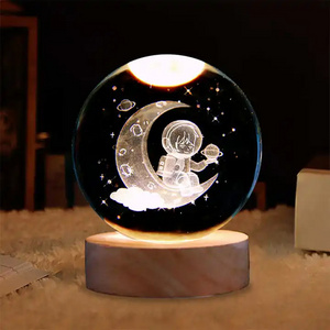 Romantic Crystal 3D Ball Night Lamp Planet  Solar System Crystal Ball With Wood Base