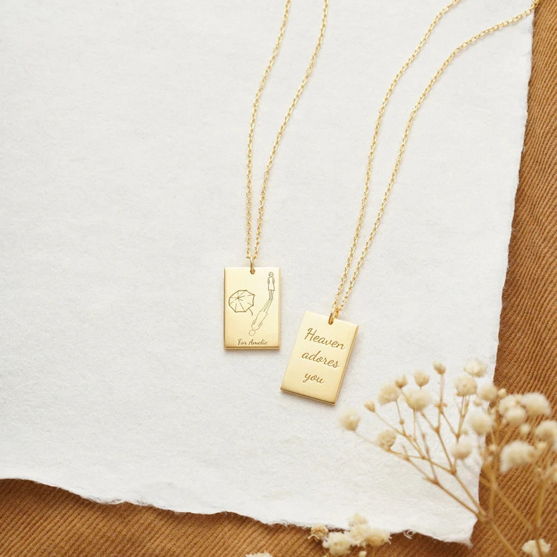 Minimalist Necklace Jewelry Stainless Steel Rectangle Engraved Memorial Necklace Custom Umbrella Underrella Necklace For Women