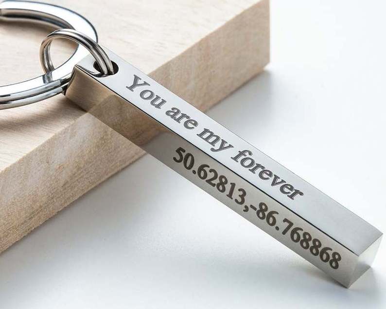 hot sells keyring stainless steel personalized engraved phrase words message 4 side bar key chain for dad mom daily accessories