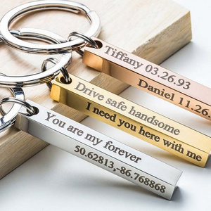 hot sells keyring stainless steel personalized engraved phrase words message 4 side bar key chain for dad mom daily accessories