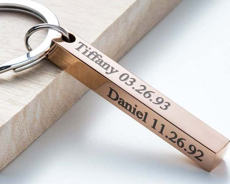 hot sells keyring stainless steel personalized engraved phrase words message 4 side bar key chain for dad mom daily accessories