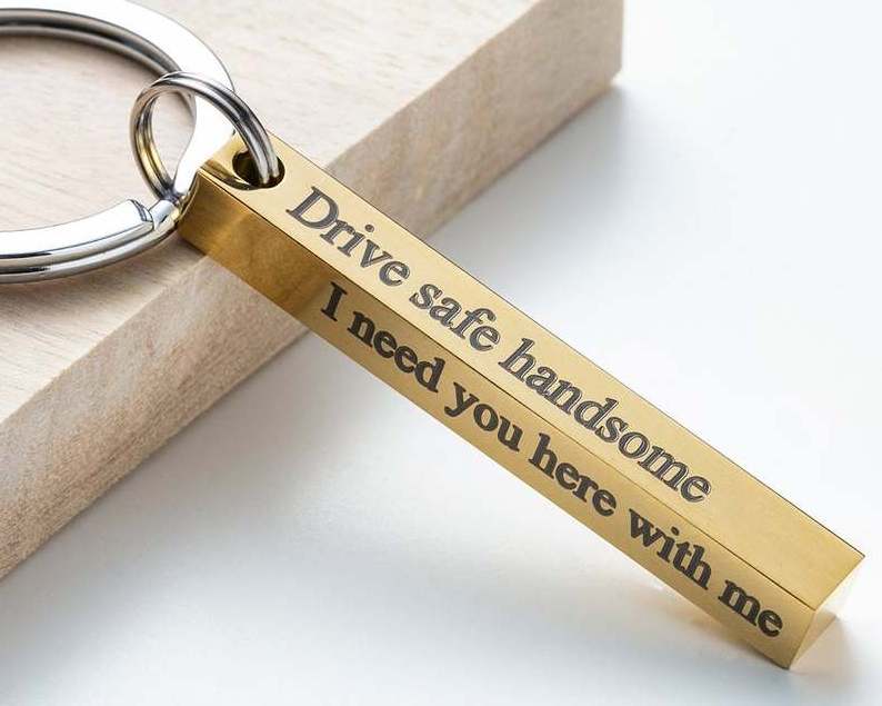 hot sells keyring stainless steel personalized engraved phrase words message 4 side bar key chain for dad mom daily accessories