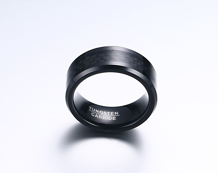 Mens Rings 8Mm Carbon Fiber Tungsten Steel Ring Black High Quality Ring Jewelry For Men