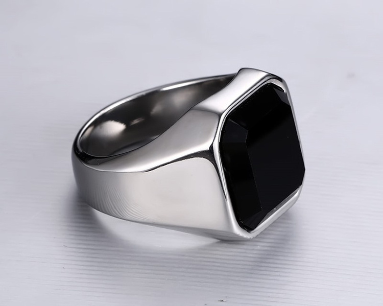 Wholesale Rings Stainless Steel Black Agate Ring Steel Color Men's Ring Jewelry