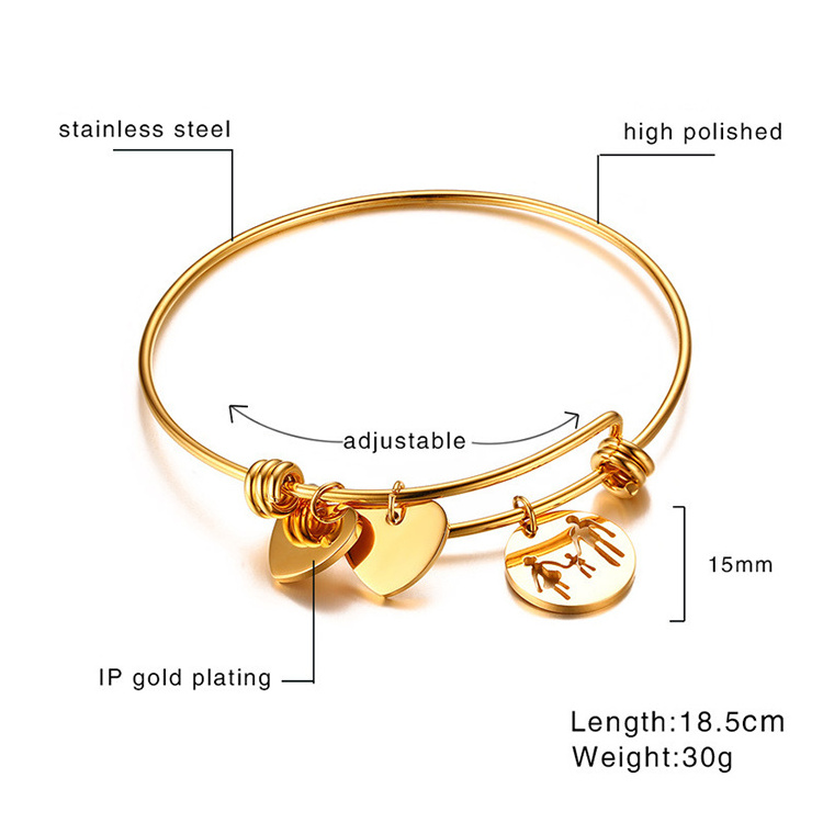 New Arrivals Stainless Steel Adjustable Bracelet PVD 18K Gold Plating  Family  Bracelet