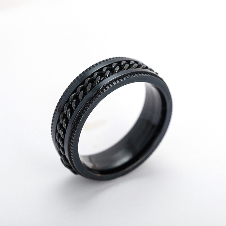 men's ring stainless steel jewelry classic black spinner ring