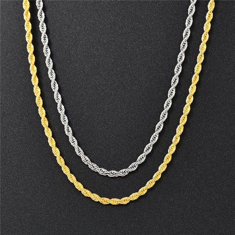 wholesale stainless steel 3mm/5mm/7mm 18K gold plated twisted rope chain necklace for men women jewelry