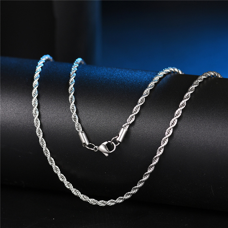 wholesale stainless steel 3mm/5mm/7mm 18K gold plated twisted rope chain necklace for men women jewelry