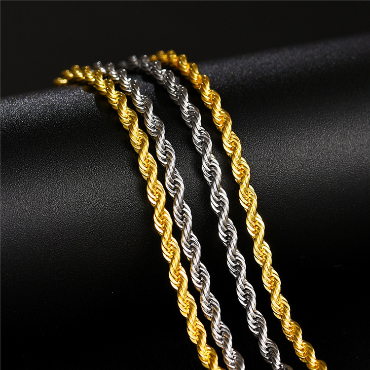 wholesale stainless steel 3mm/5mm/7mm 18K gold plated twisted rope chain necklace for men women jewelry