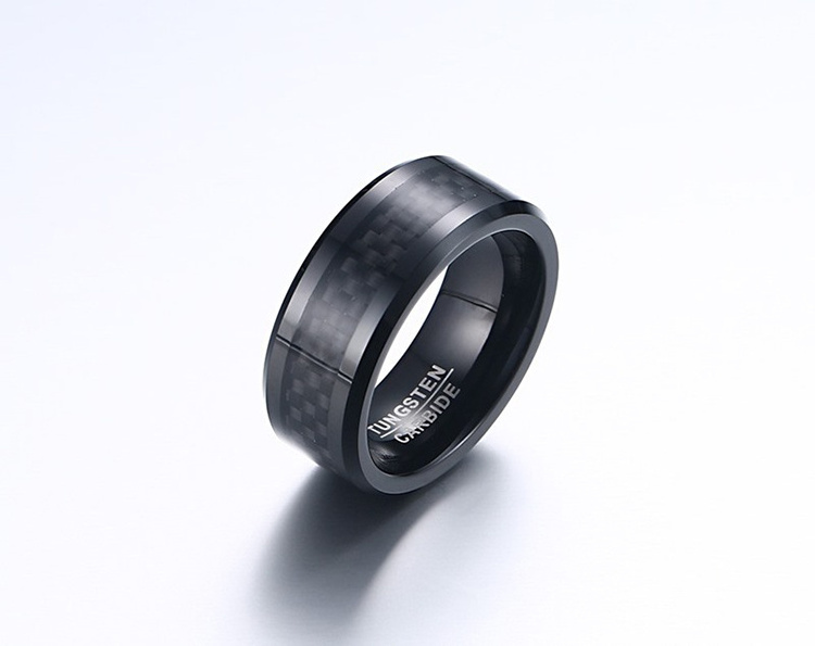 Mens Rings 8Mm Carbon Fiber Tungsten Steel Ring Black High Quality Ring Jewelry For Men