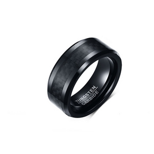 Mens Rings 8Mm Carbon Fiber Tungsten Steel Ring Black High Quality Ring Jewelry For Men