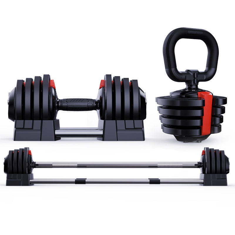 dumbbells and curved chrome barbell set