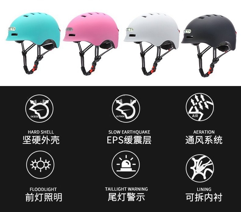 Skateboard Sports Safe Helmet  LED Light Bike Cycling Helmets For Women men