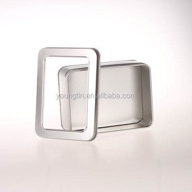 customized silver cookies tins wholesale food grade material empty metal tinplate tin box with window for food packaging