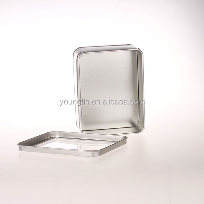 customized silver cookies tins wholesale food grade material empty metal tinplate tin box with window for food packaging