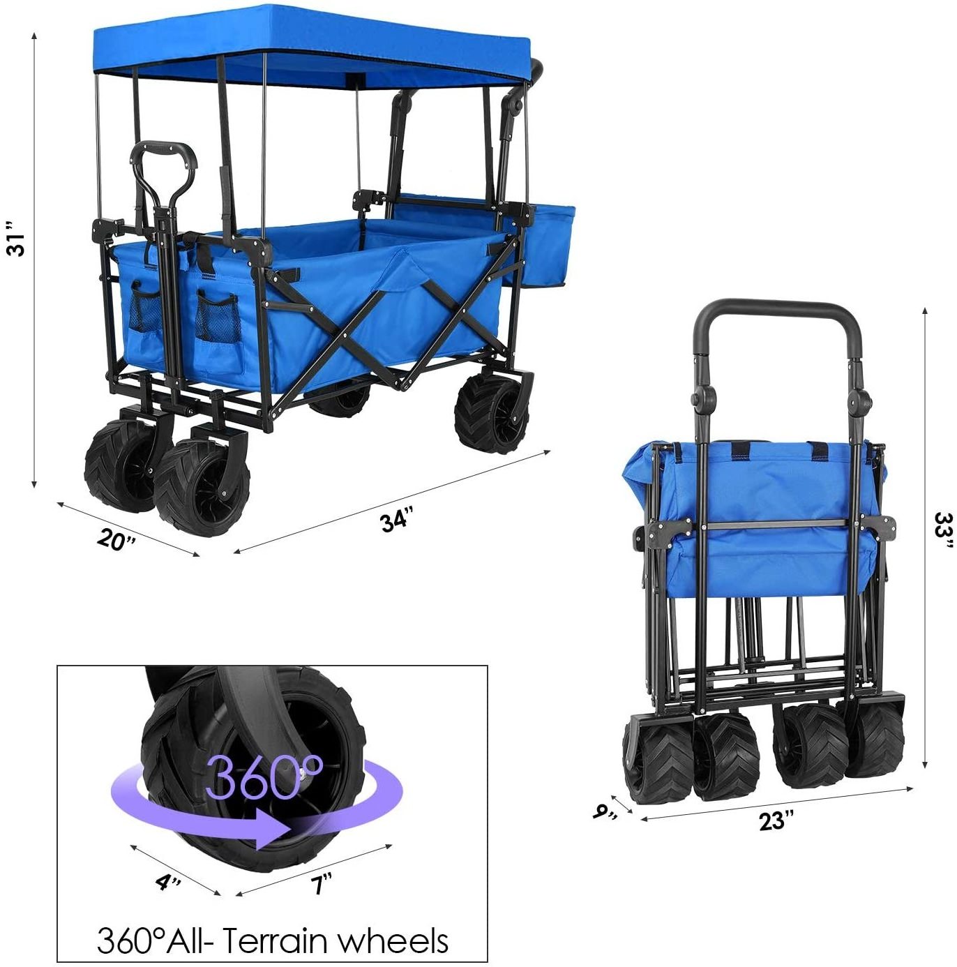 High Quality Outdoor Trailer Folding Aluminum Fishing Beach Hand Trolley Cart Beach Wagon Cart