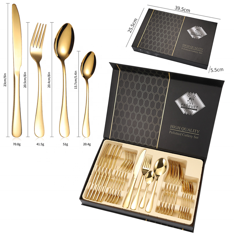 Knife Spoon Fork Set Gold Cutlery 24PCS Stainless Steel Flatware sets For Wedding Gift Cutery Set