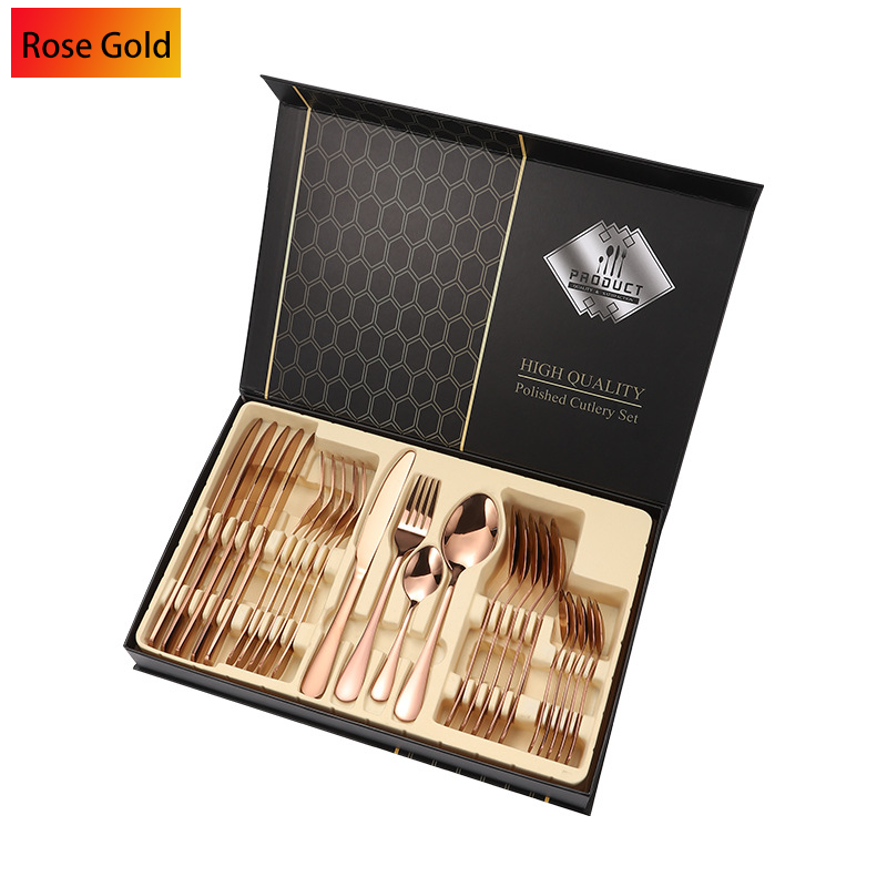 Knife Spoon Fork Set Gold Cutlery 24PCS Stainless Steel Flatware sets For Wedding Gift Cutery Set