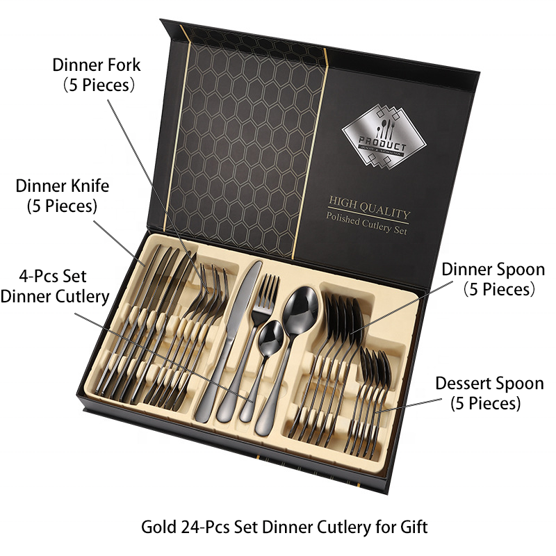 Knife Spoon Fork Set Gold Cutlery 24PCS Stainless Steel Flatware sets For Wedding Gift Cutery Set