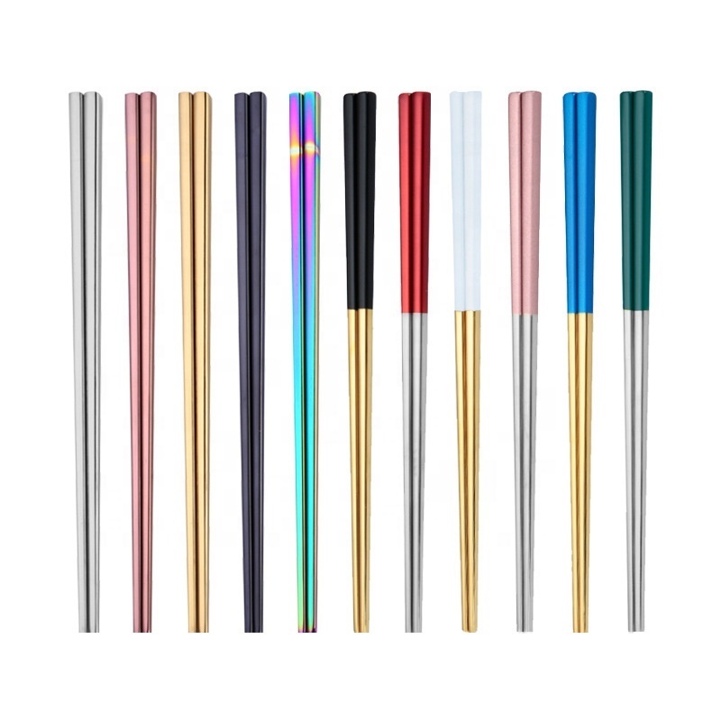 High Quality Customized Black Gold Plated Food Grade 304 Stainless Steel Metal Square Chopsticks Set For Sushi