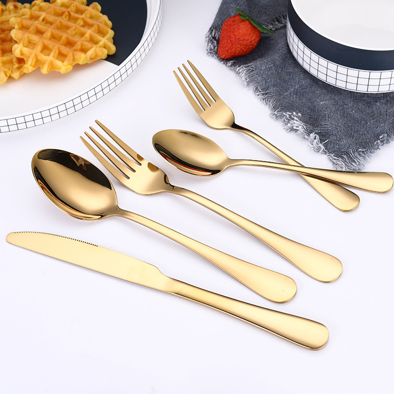 Support customized LOGO Flatware 304(18/10) stainless steel  gold dinner knife spoon fork set cutlery set wholesale