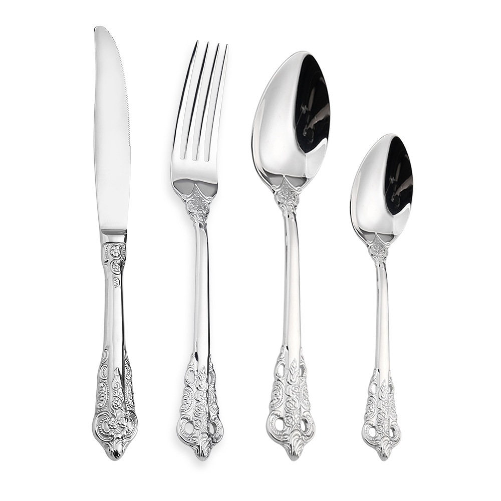 Luxury palace style 304 stainless steel 24-piece cutlery set golden metal knife fork spoon flatware Sets with gift box