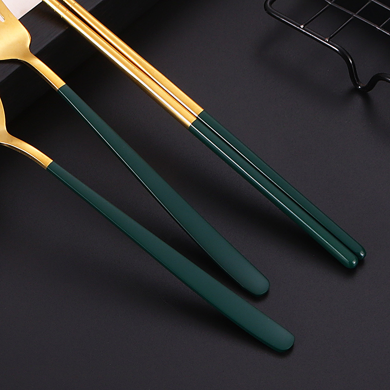 Stainless steel tableware chopsticks Fork Spoon Set 3pcs Camping Cutlery Travel Set with Delicate plastic case