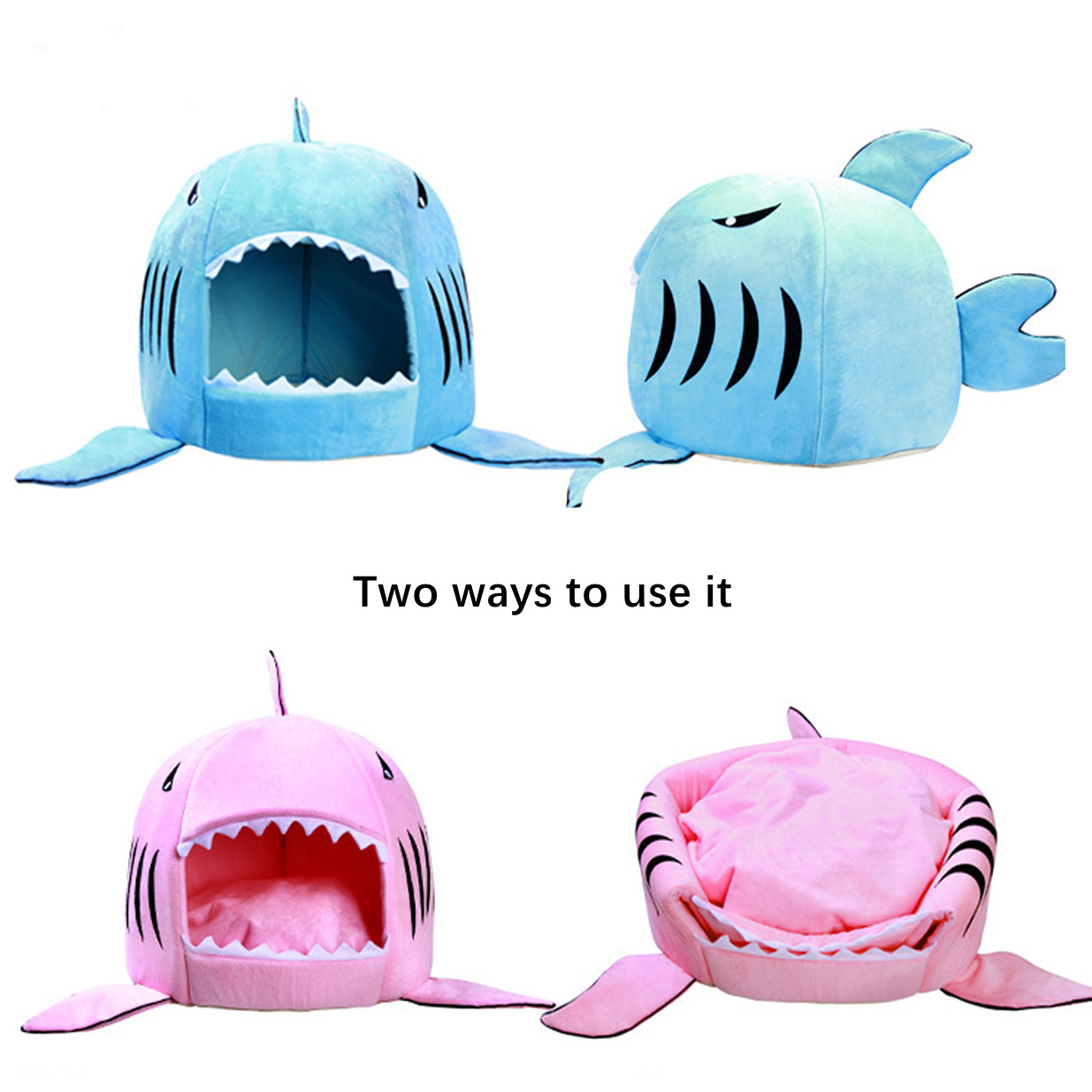 Washable Shark Pet Bed Cave Bed for Small Medium Dog Cat with Removable Cushion and Waterproof Bottom