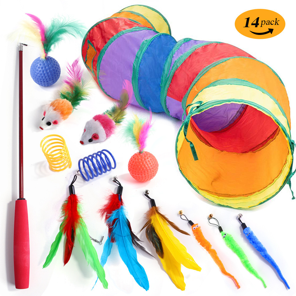 Cat Toys Set Kitten Toys Assortments Tunnel Interactive Feather Plaything Fluffy Mouse Cat Toys Variety Pack For Cat Kitten