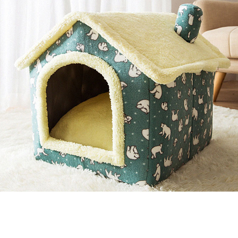 Kennel Dog House Soft Pet Bed Tent Indoor Enclosed Warm Plush Sleeping Nest Basket with Removable Cushion Travel Dog Accessory