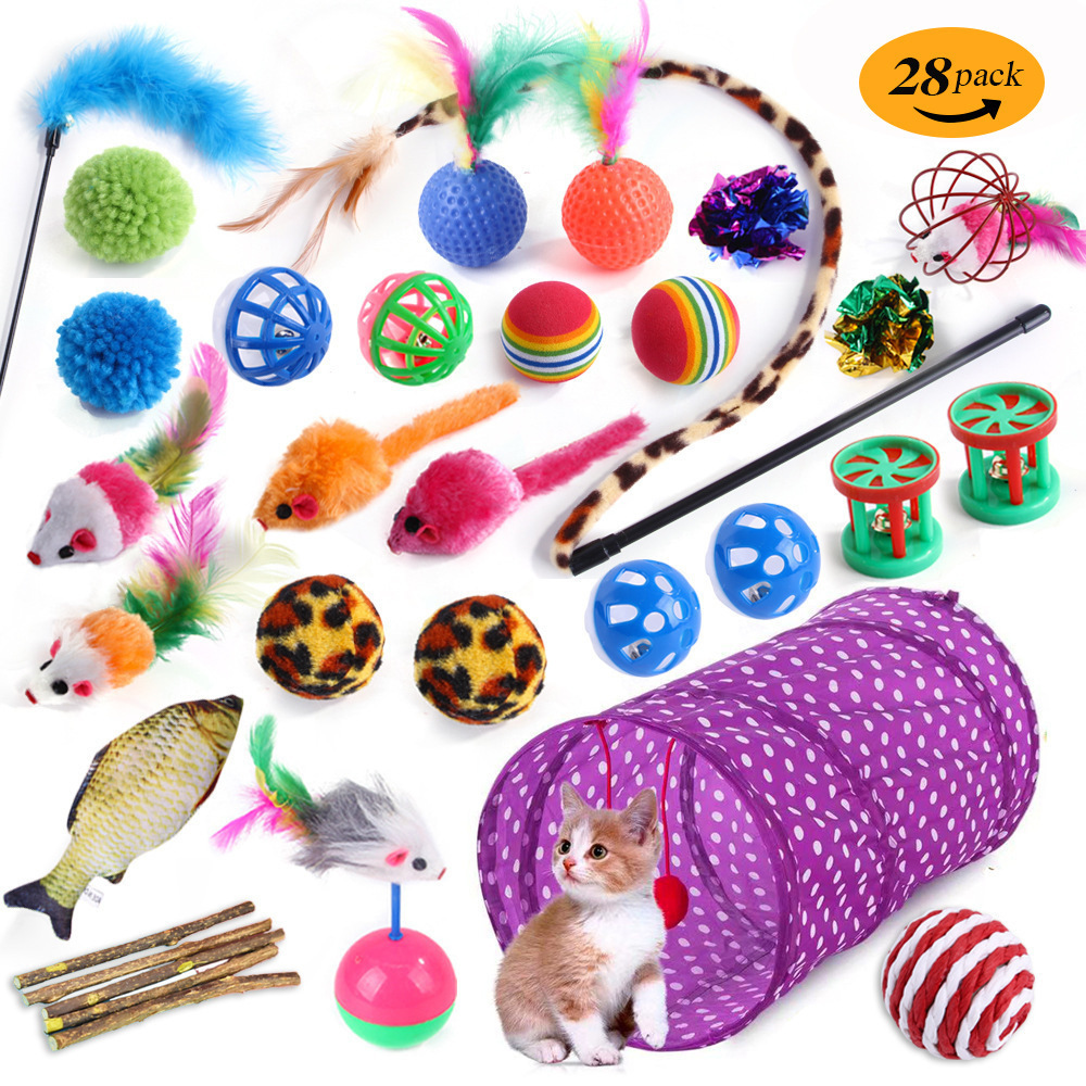 Cat Toys Set Kitten Toys Assortments Tunnel Interactive Feather Plaything Fluffy Mouse Cat Toys Variety Pack For Cat Kitten