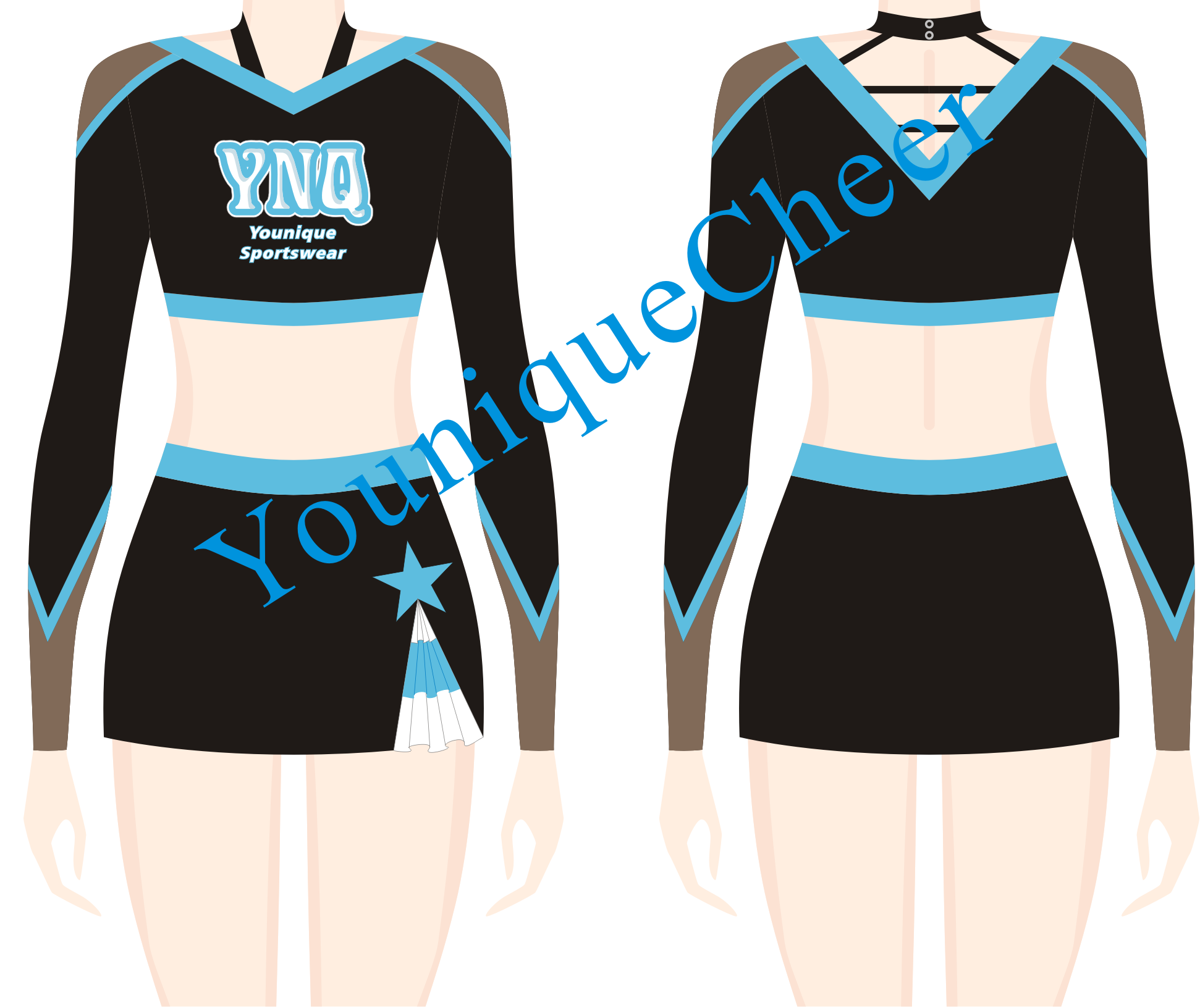 Custom Wholesale Performance Wear Fashion Design Youth Cheer Outfit Shiny Cheerleader Uniforms Blue Mini Shirt with Long Sleeve