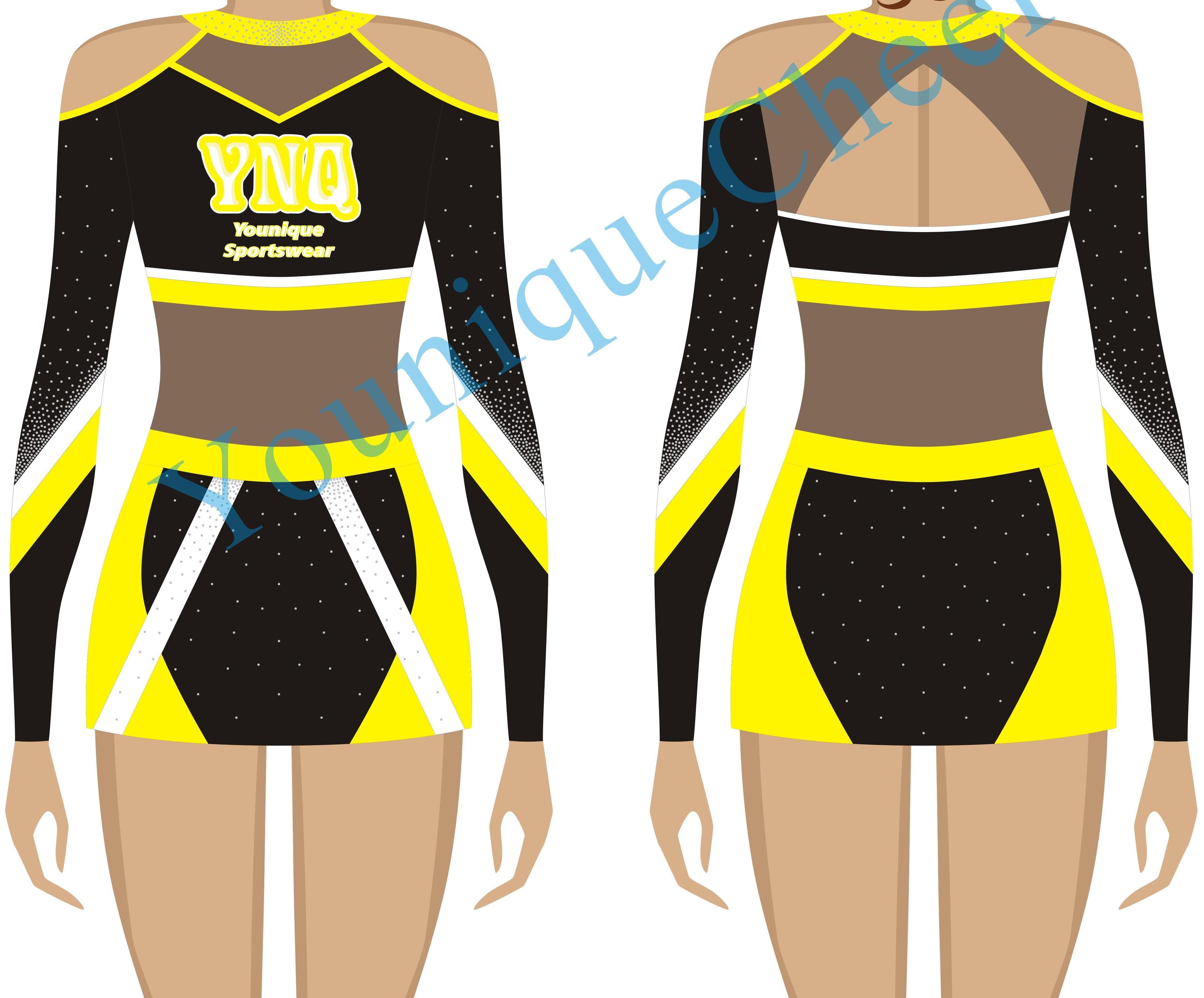 Custom Sublimation Fashion Design Competitive Uniform Suit Shiny Cheerleader Uniforms Blue Uniform Suit with Long Sleeve