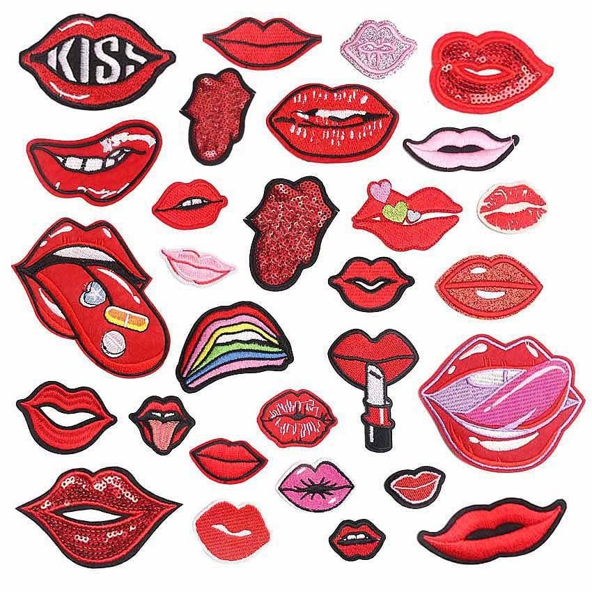 Sexy Lips Factory Price Heat Press Custom Embroidered Logo Wholesale Applique Patches Embroidery For Hats Clothes