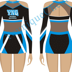 Custom Sublimation Fashion Design Competitive Uniform Suit Shiny Cheerleader Uniforms Blue Uniform Suit with Long Sleeve