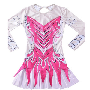 YUQ Cheerleader girls cheerleading uniforms pink rhinestones gymnastics dance wear women kids dance suits