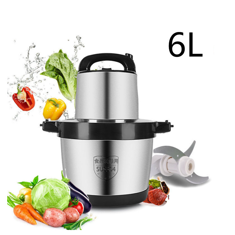 6L Capacity Electric Chopper Meat Grinder Mincer 1000W Food Processor Kitchen Slicer Garlic Vegetable Stainless Steel Silver OEM