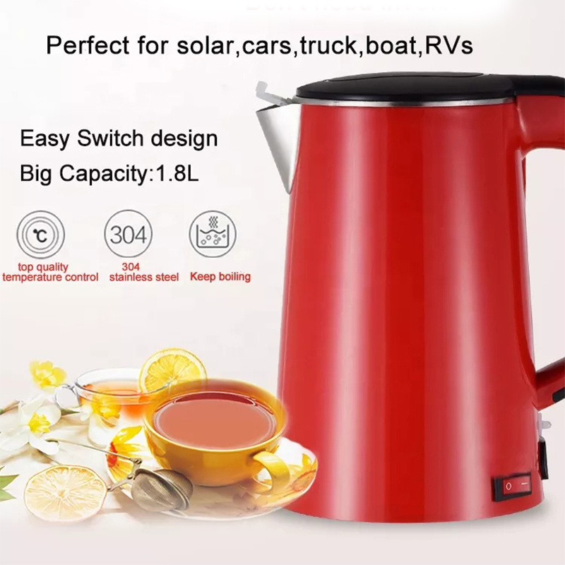 Wholesale Battery Powered Electric Kettles DC12V 24V 304 Stainless Steel 1.8L Camping Solar Kettle