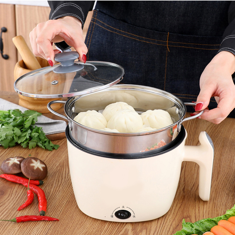 Multi Function Rice Cooker 3 Layer Electrical Food Steamer Mini Electric Hot Pot Stainless Steel OEM Tempered Glass Round 1.8L