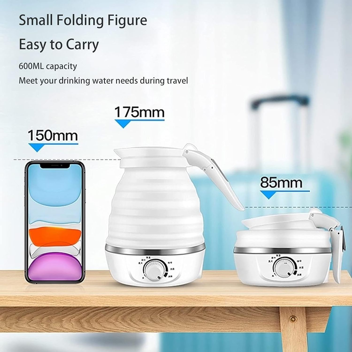 Folding Mini Electric Kettle Oem Electric Kettle Temperature Control Cordless Kettle Travel Portable Silicone Foldable 0.6L 600w